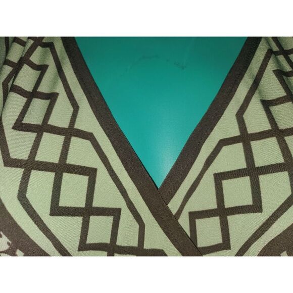 Maggy London Geometric Brown and Green Print Dress Size  2P - Picture 3 of 6